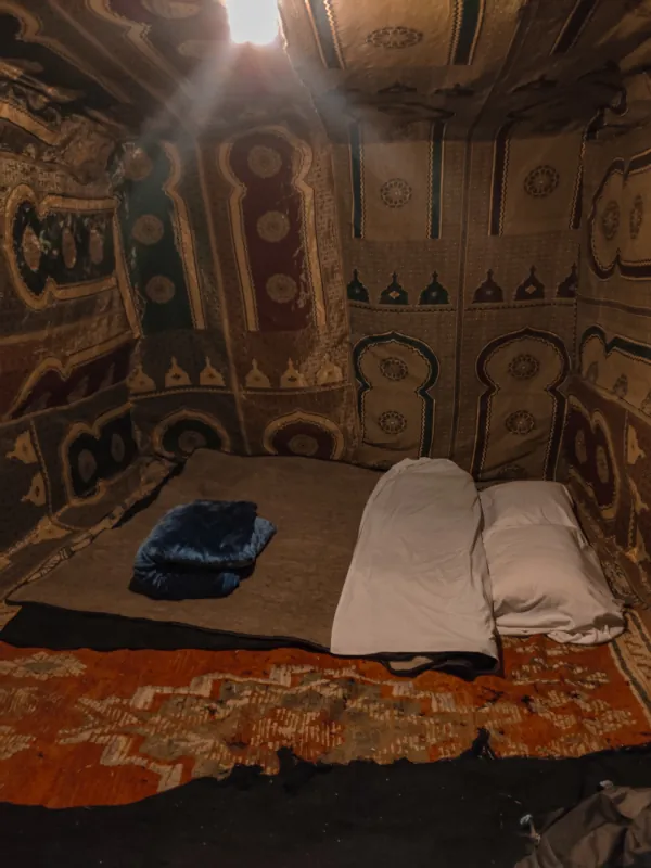 The sleeping area in our tent