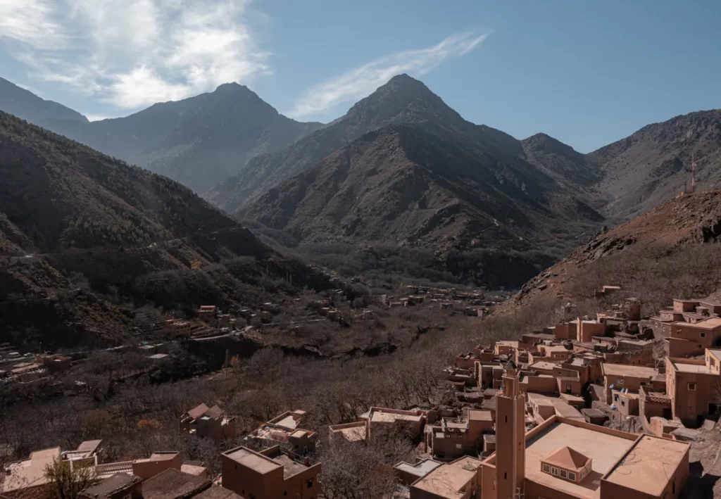 The town of Imlil in the High Atlas mountain range