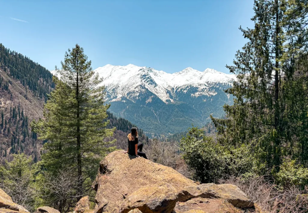 The view of the snow capped mountains from Kutla